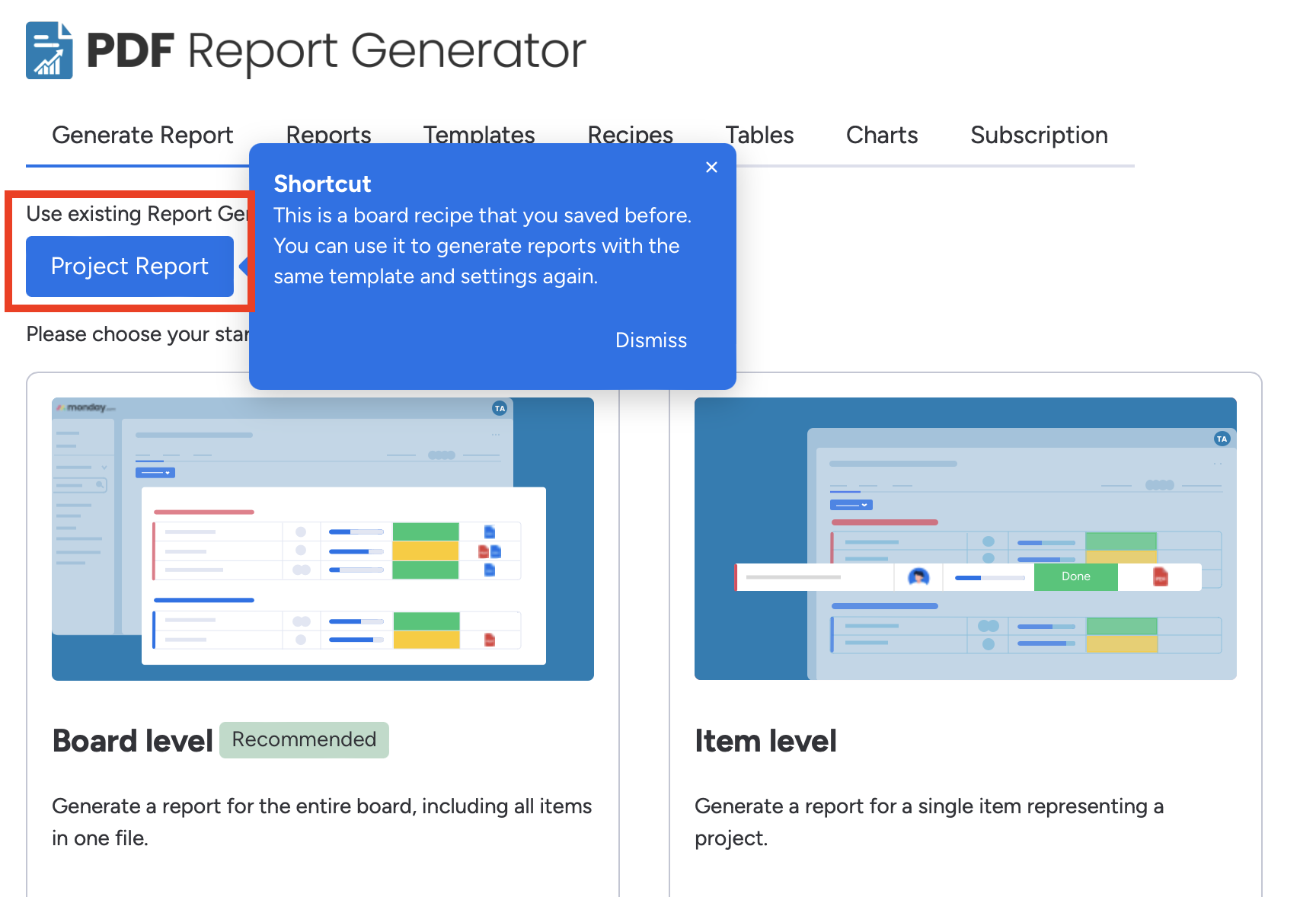 PDF Report Generator Board Level Shortcut