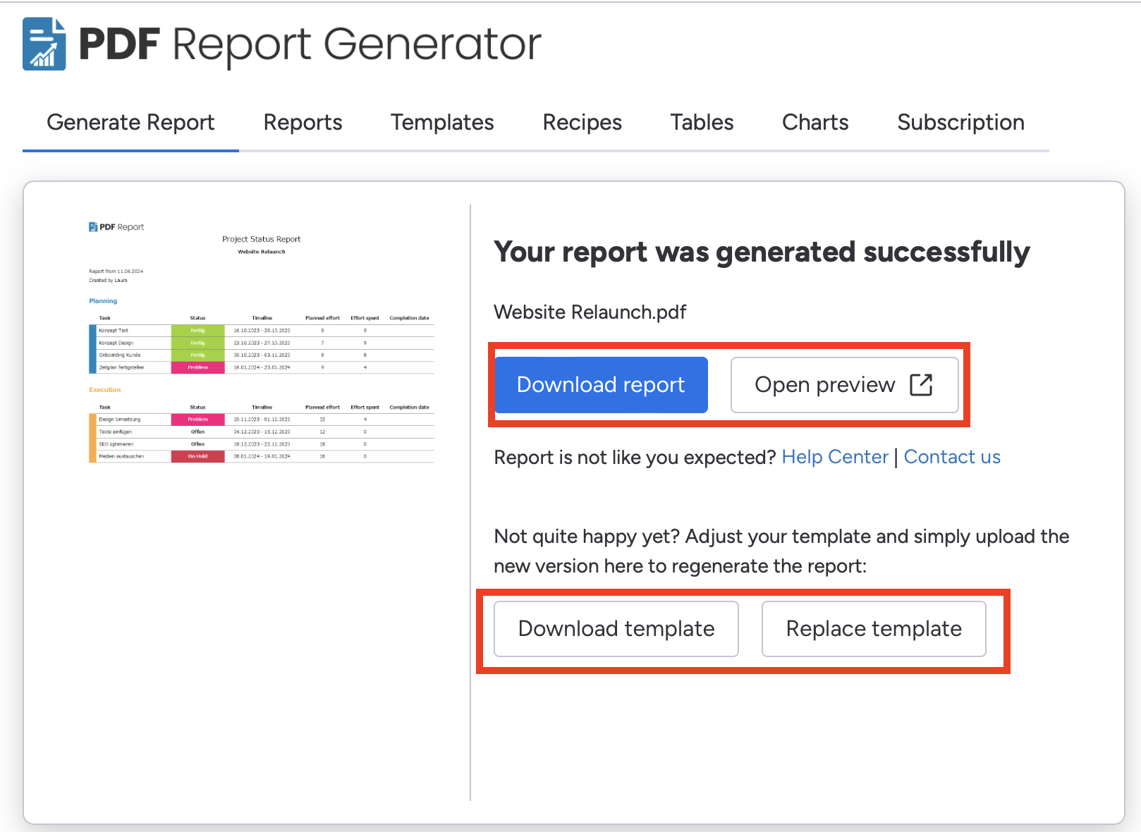 PDF Report Generator Generate Report