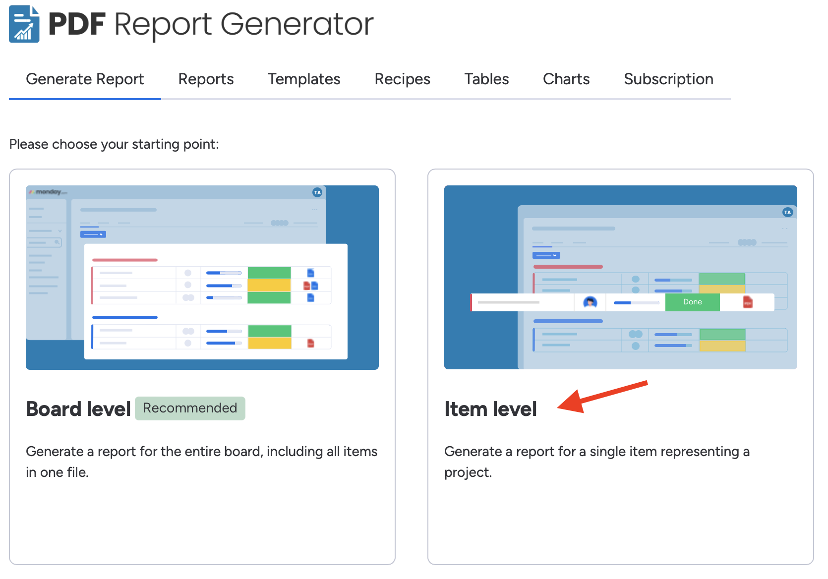 PDF Report Generator Item Level